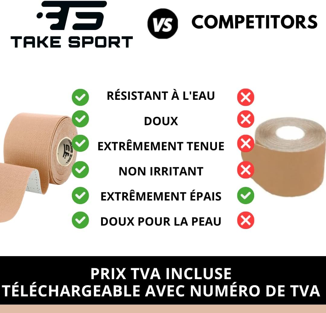Detalle 2 de TS TAKE SPORT Kinesio Gentle Tape – Bande kinésiologique 5 x 5 m (95% coton, 5% élasthanne) pour peaux sensibles