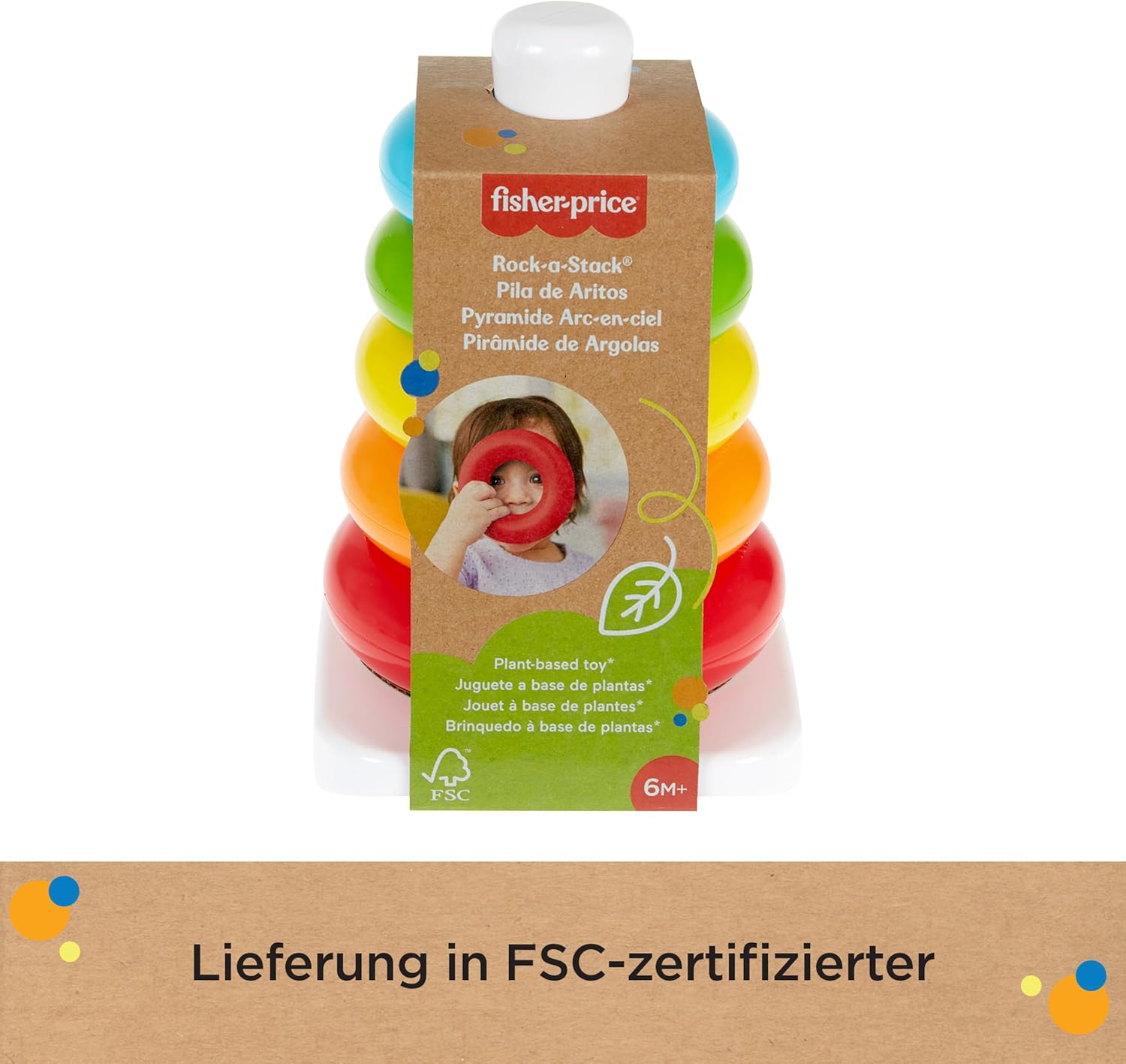 Thumbnail 5 de Fisher-Price Farbring Pyramide Babyspielzeug – klassisches Schaukelring-Stapelspielzeug aus pflanzenbasierten Materialien (HPY92)