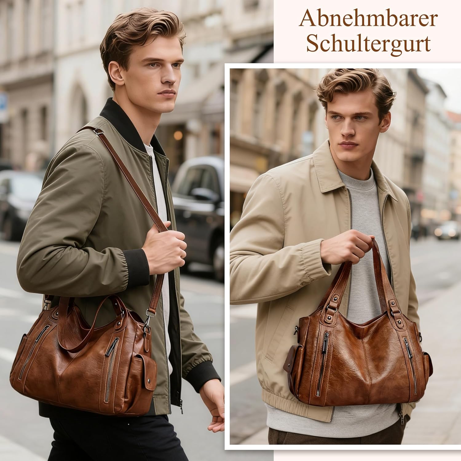 Detalle de VOESLD Damen Handtasche PU Leder Große Shopper – Vielseitige Hobo-/City-Tasche