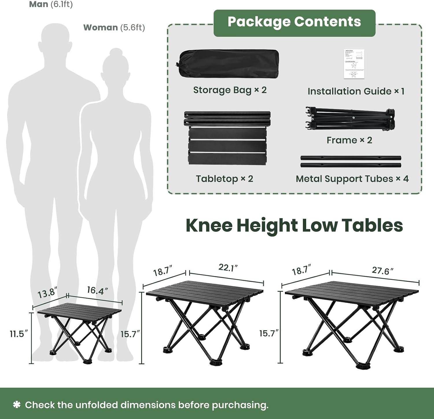 Detalle de hediya ct202601 2-Pack Folding Camping Tables, Black Iron with Carry Bag