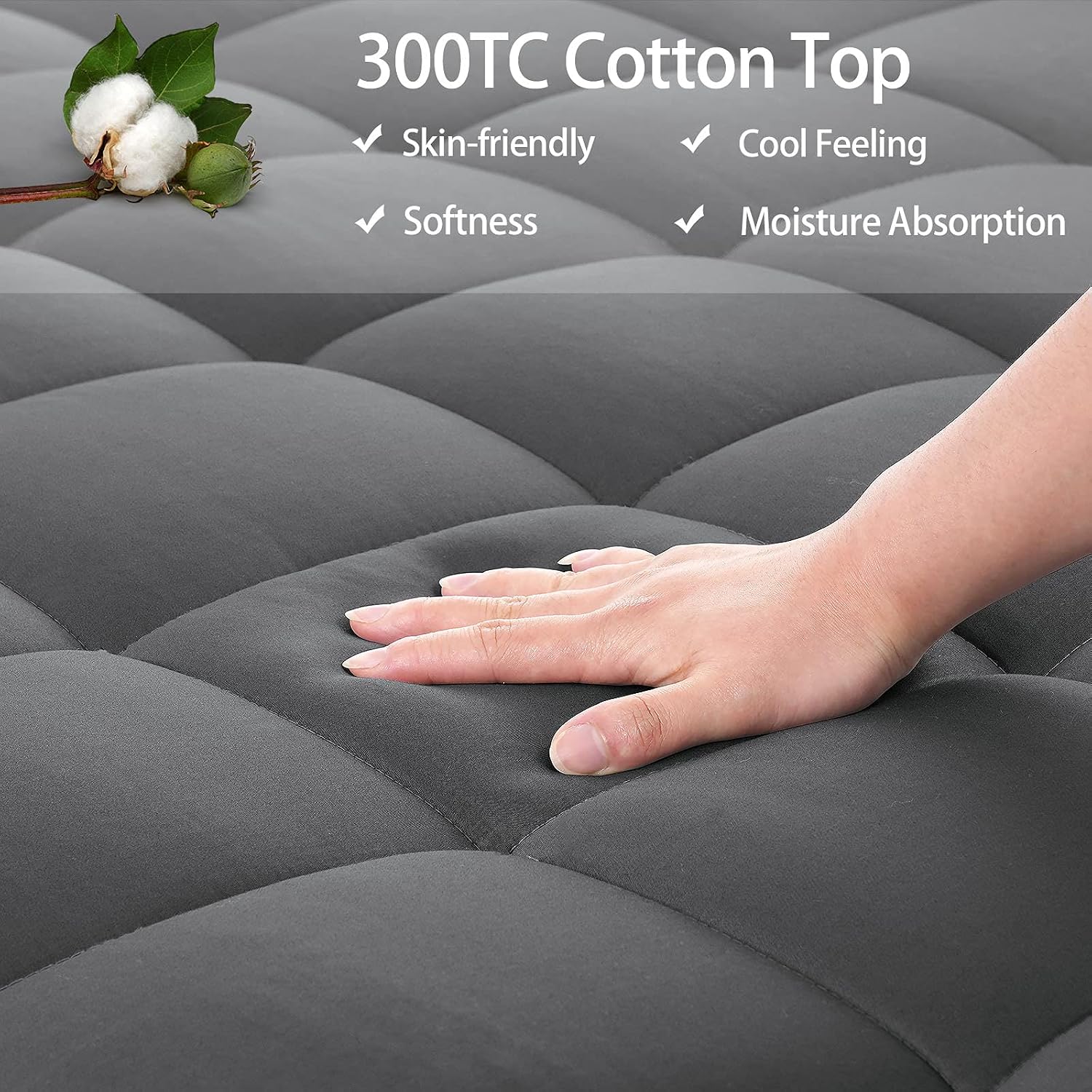 Detalle 2 de EASELAND King Mattress Pad with Pillow-Top, Deep Pocket 21", Soft Down Alternative Microfiber