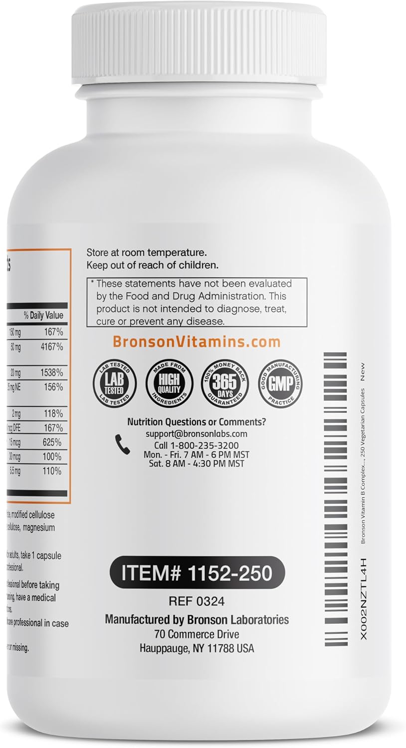 Thumbnail 6 de Bronson Vitamin B Complex with Vitamin C, 250 Vegetarian Capsules