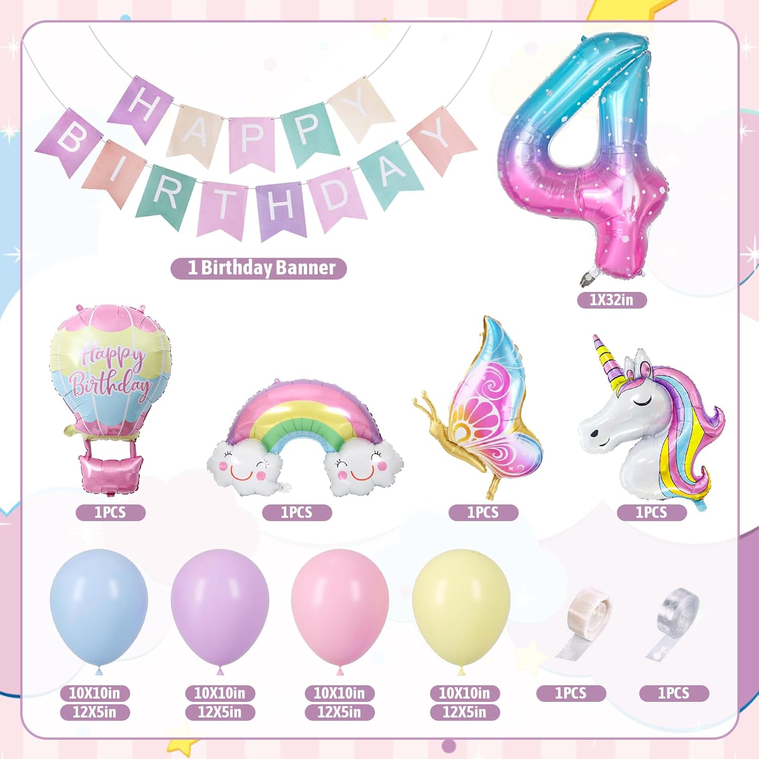 Thumbnail 1 de YEJIKJ Unicorn Balloons 4th Birthday Banner 🎈