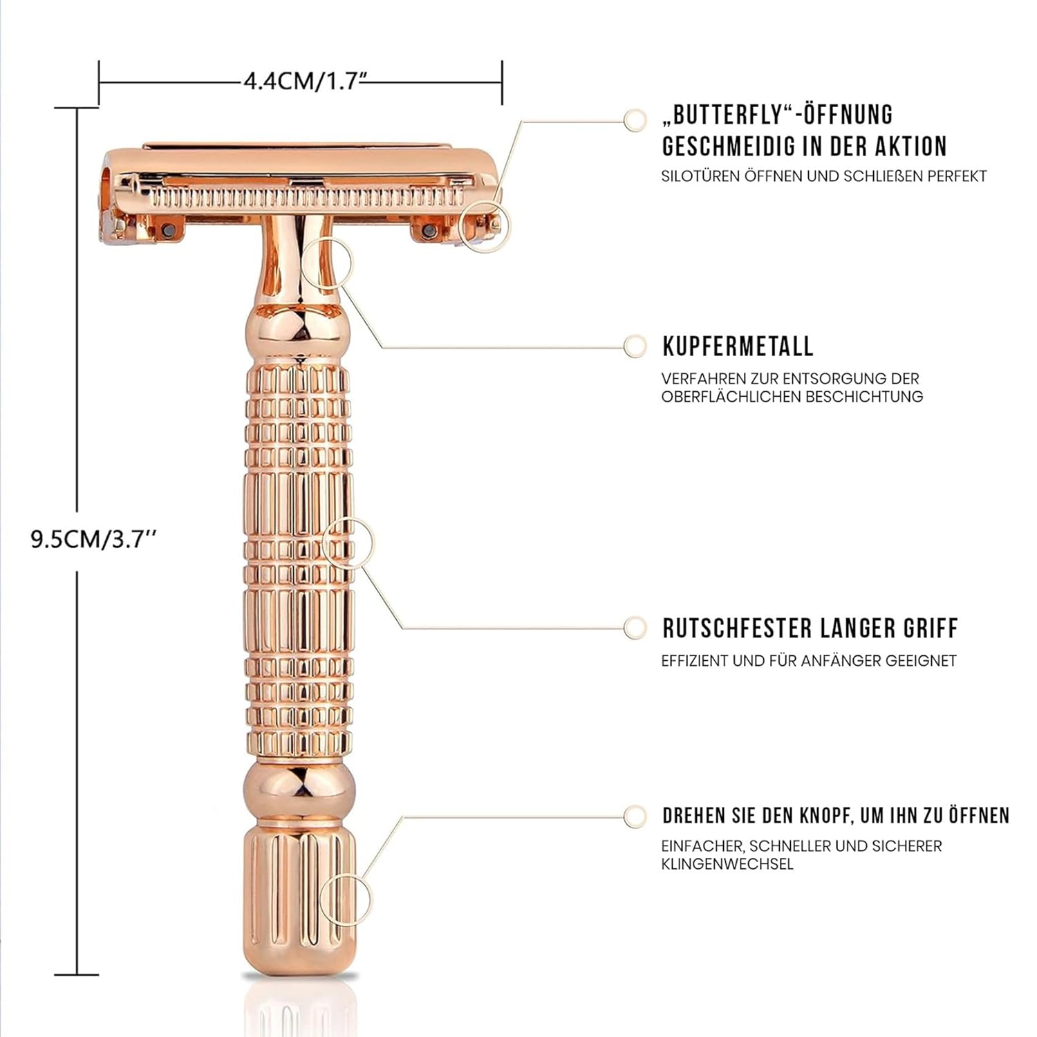 Thumbnail 3 de Kanzy Rasierhobel Butterfly aus Edelstahl – Damen & Herren Sicherheitsrasierer für Doppelkante-Klingen
