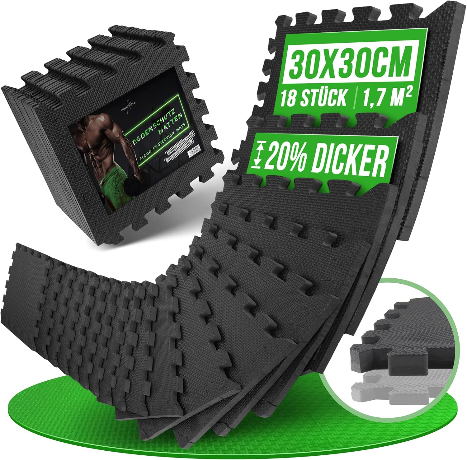 Detalle de AthleticPro Bodenschutzmatte 60x60cm 20% dicker