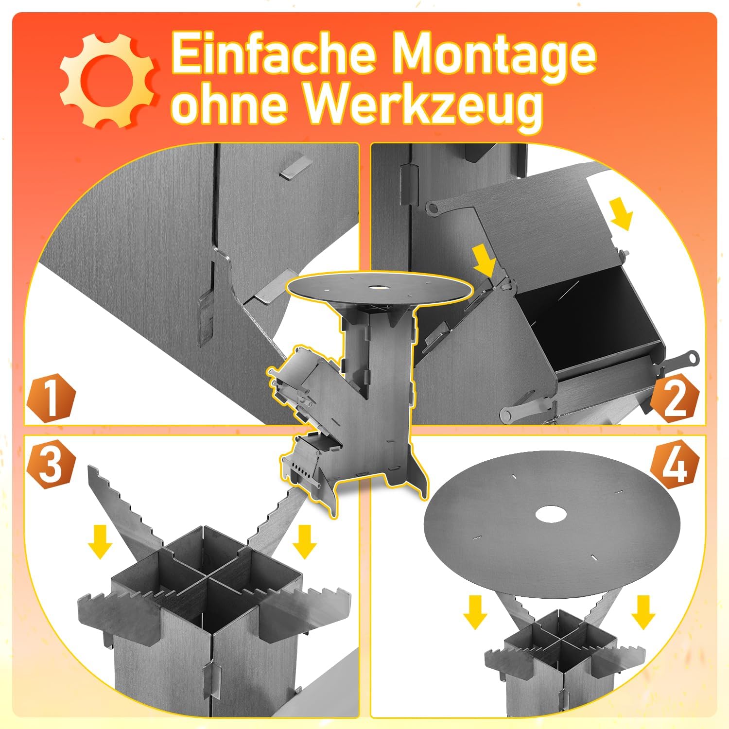 Thumbnail 6 de Yugodex Raketenofen mit Grillplatte Ø50 cm – Stecksystem aus Kohlenstoffstahl