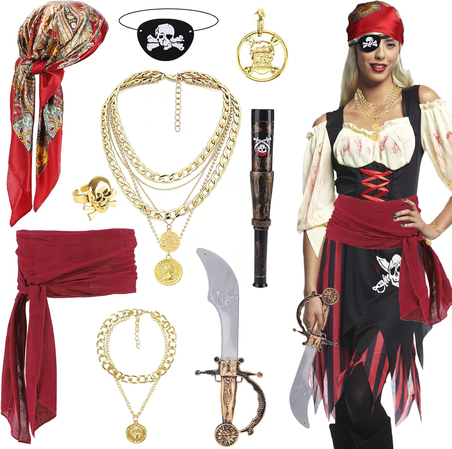 KMLGY 9 Pcs Pirate Costume Accessories for Women