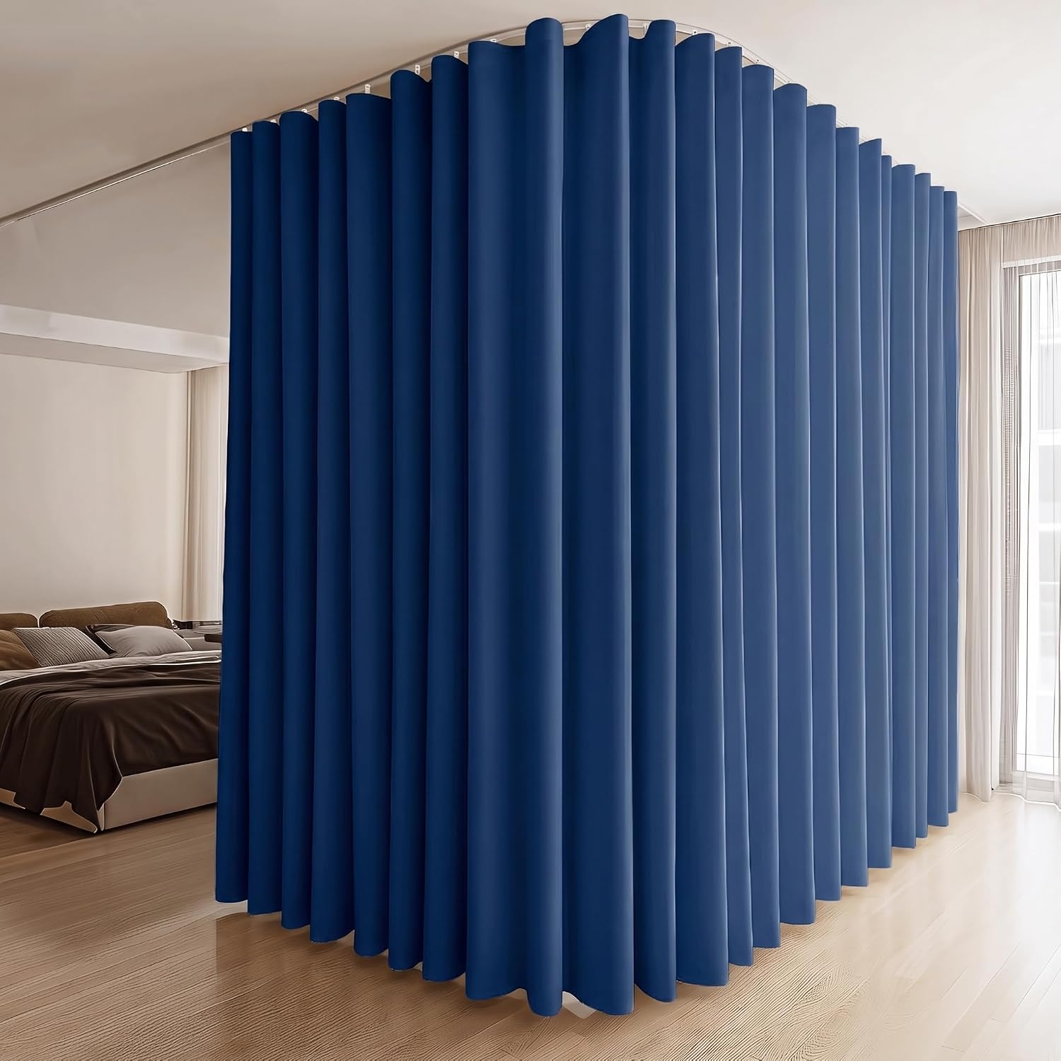 Thumbnail 6 de MaKefeile Room Divider Curtains & Flexible Bendable Ceiling Track Set (Blackout Privacy Drape + White Rail)