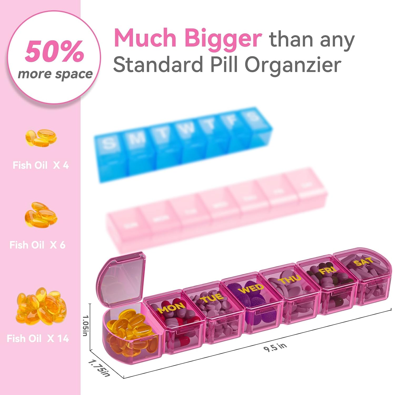 Thumbnail 2 de SHIJOINYU SJXPO-01 Large Weekly Pill Organizer, Pink, Easy-Open 7-Day Box