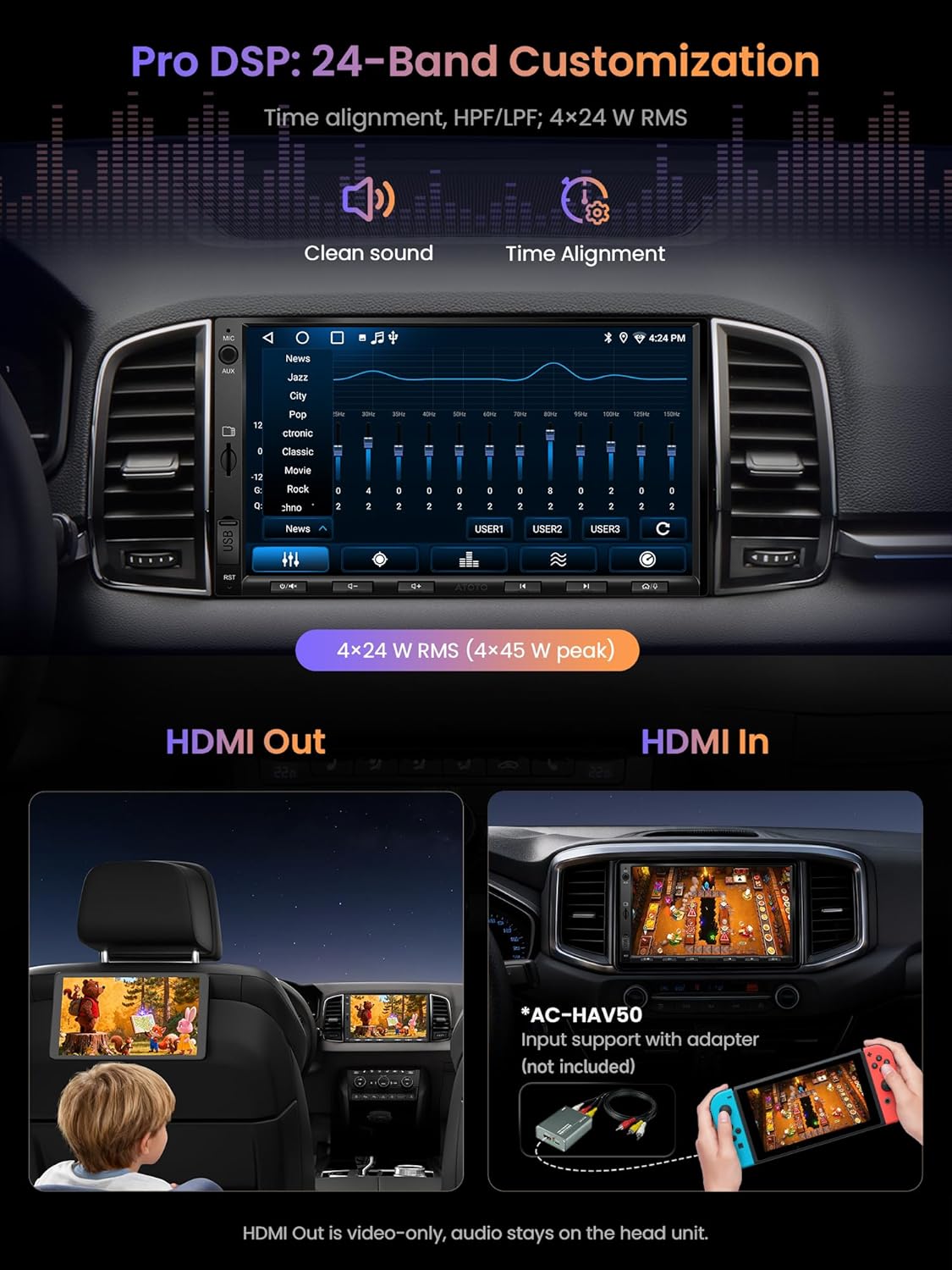 Thumbnail 4 de ATOTO A5 autoradio 2 DIN Android 7" avec CarPlay/Android Auto sans fil, DSP 24 bandes et caméra de recul
