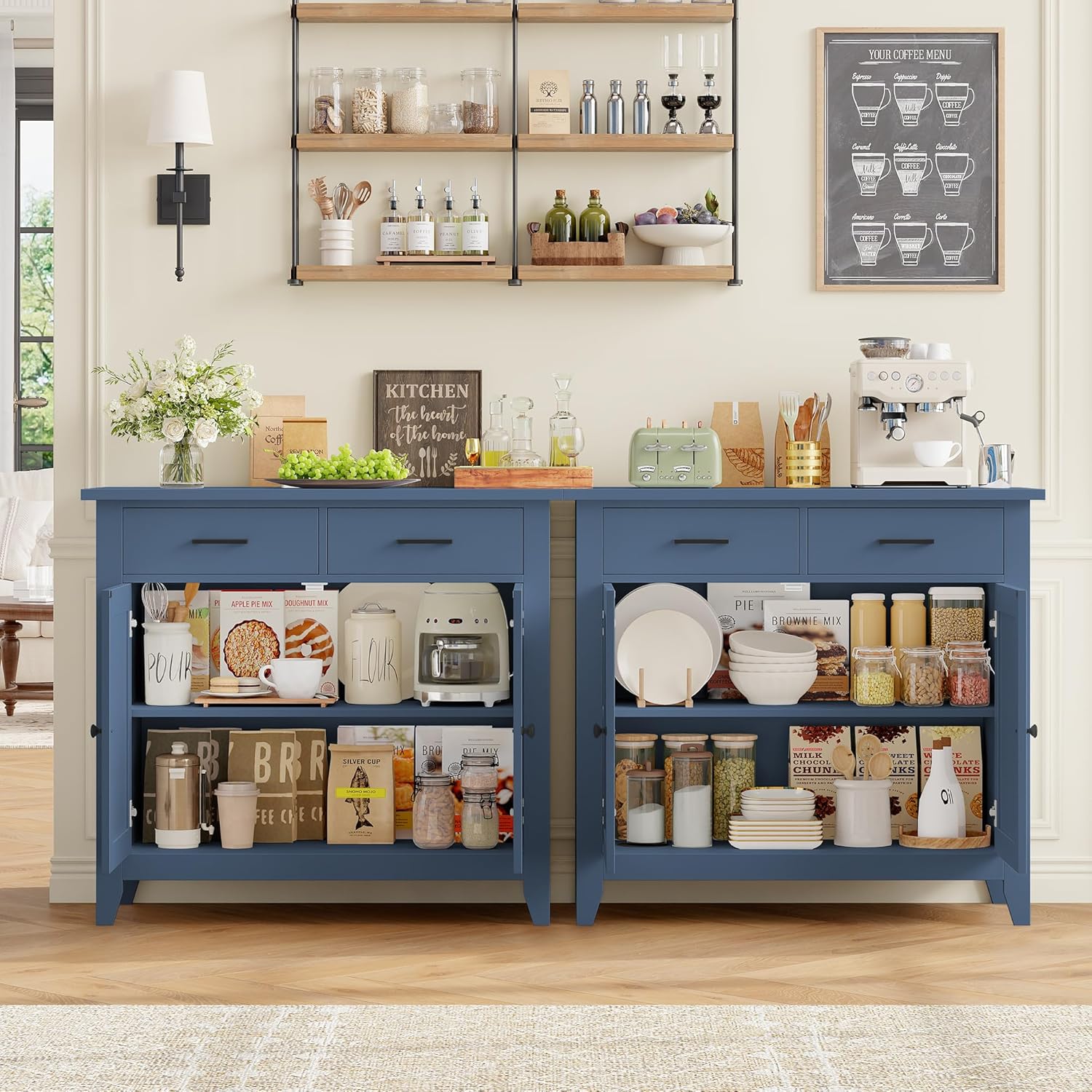 Thumbnail 5 de HOCSOK credenza armadio da cucina con 2 cassetti e ripiani regolabili, blu 82x40x91 cm