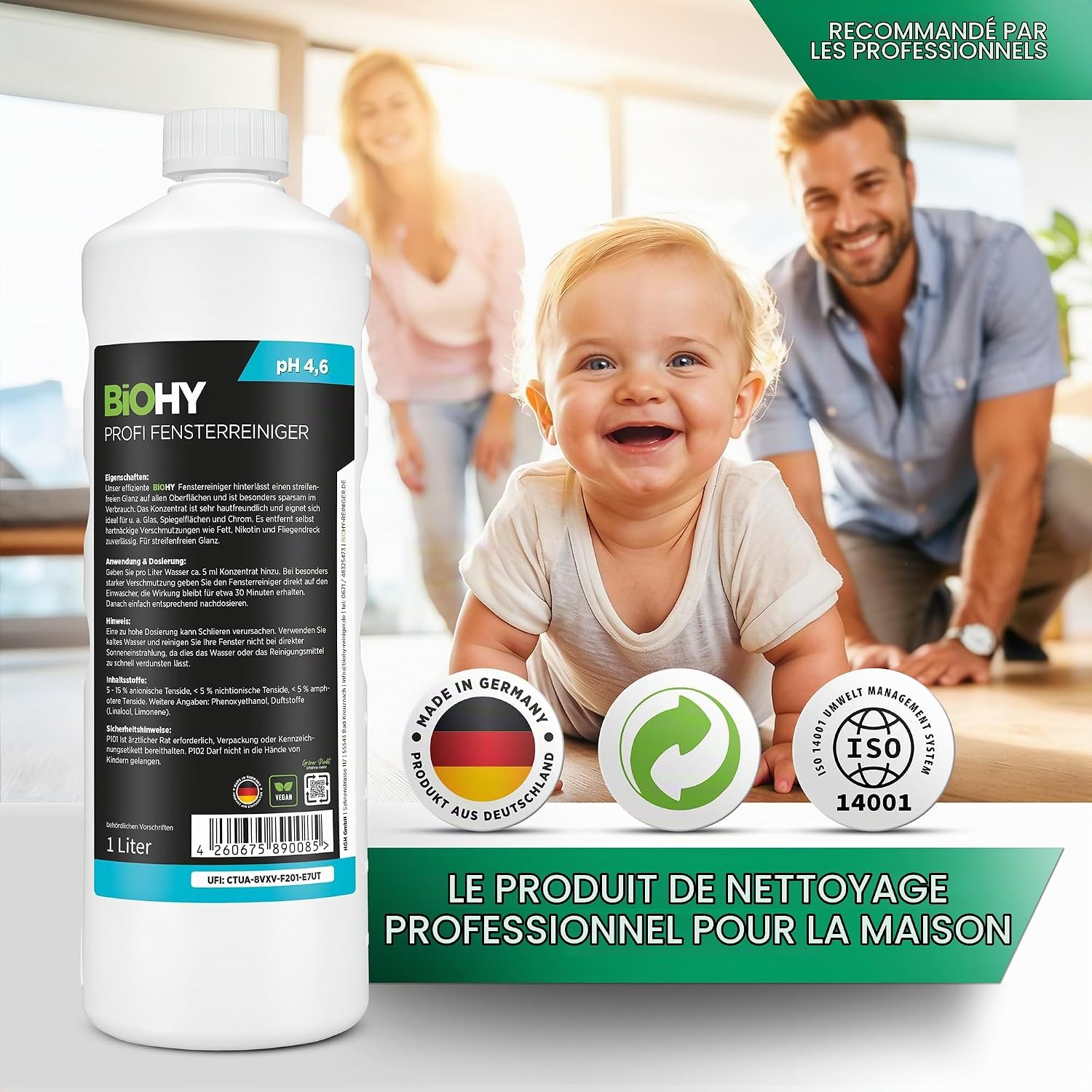 Detalle 1 de BIOHY professionele ruitenreinigerconcentraat, 12 x 1 l, vegan