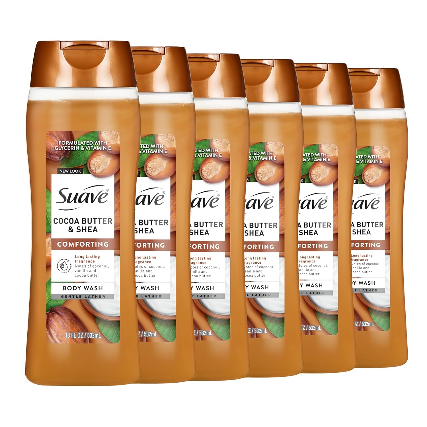 Detalle de Suave Moisturizing Body Wash, Cocoa Butter & Shea, Vitamin E, 18 oz, 6-Pack