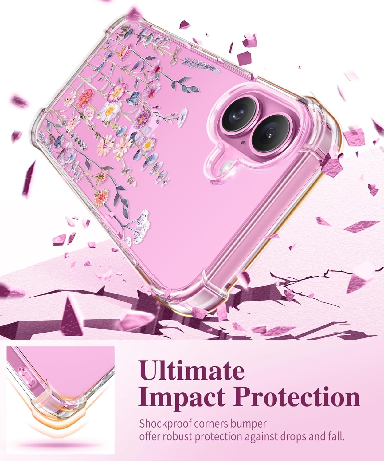 Thumbnail 3 de GVIEWIN iPhone 16 clear floral case with 2024 camera protector