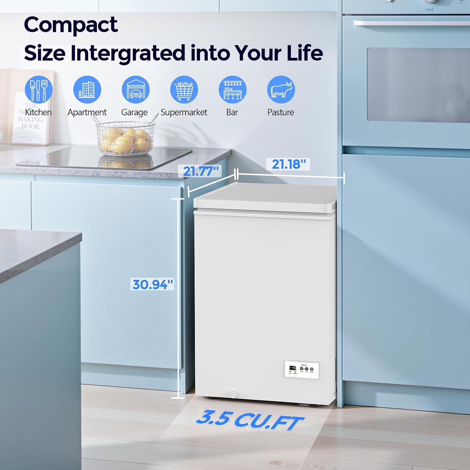Detalle de COWSAR 58090RFR0-WHITE-EL Chest Freezer, 3.5 Cu. Ft., -40°F to 14°F, 2 Baskets