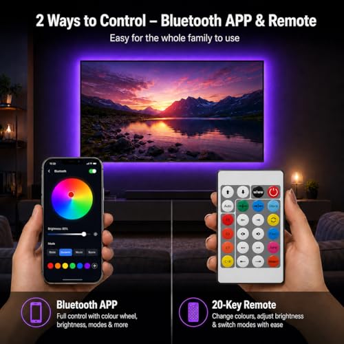 Detalle de shalaker LED TV Lights 5M USB Strip for 45-75 Inch Screens with Bluetooth, Music Sync and Remote