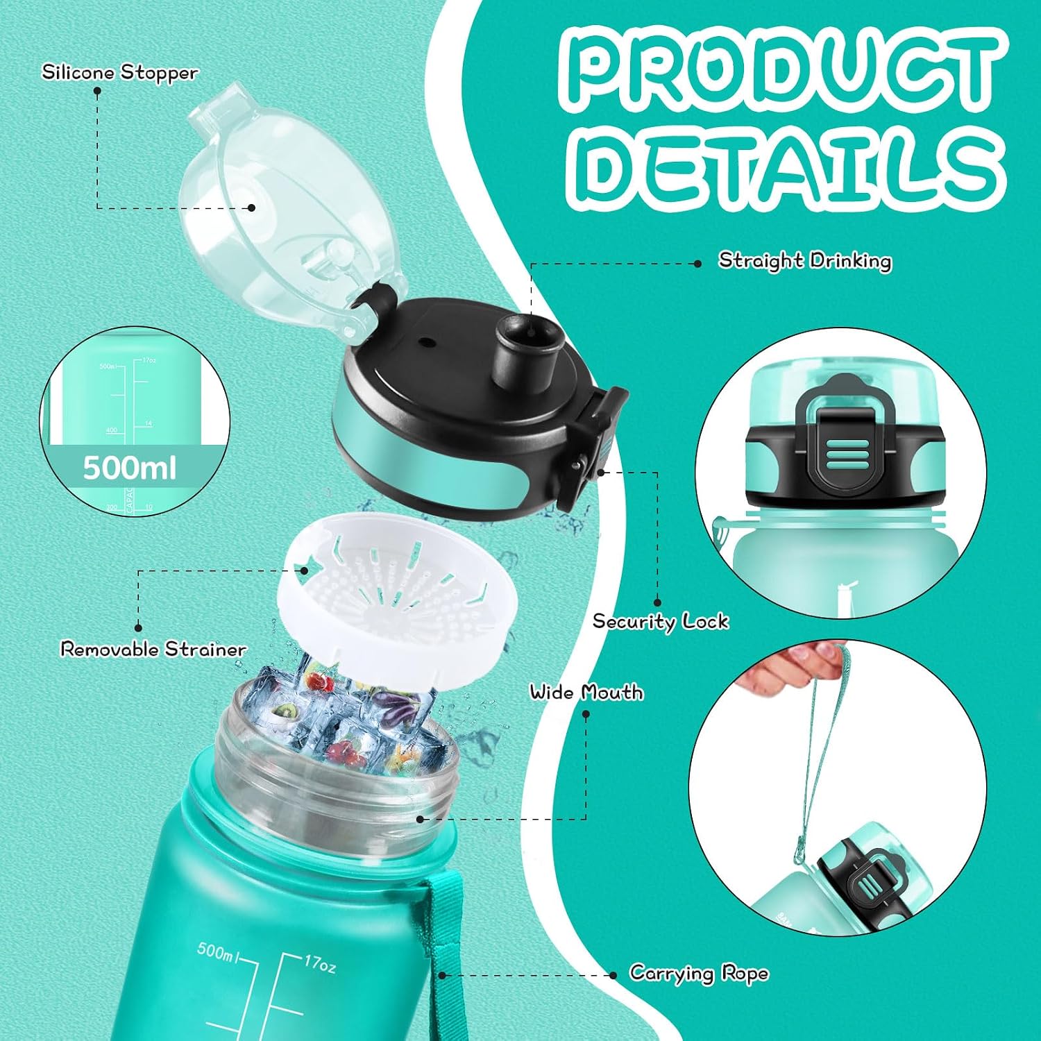 Thumbnail 3 de Grsta Grsta-TY-SHZYG-500ML-M-Blue-Green-3245C – butelka 500 ml z filtrem i skalą czasu