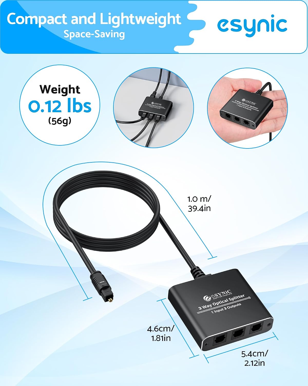 Thumbnail 6 de eSynic Portable 1-in-3 Optical Splitter 1m cable