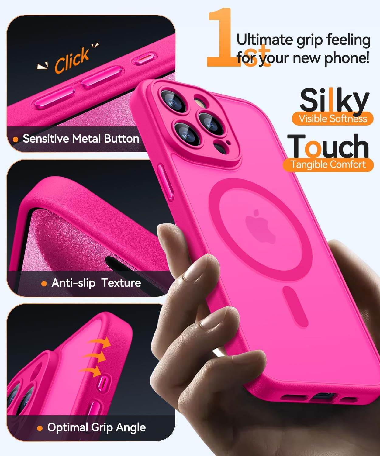 Thumbnail 4 de CANSHN Coque Magnétique pour iPhone 15 Pro Max – Protection complète de la caméra, fond mat translucide, Rose vif