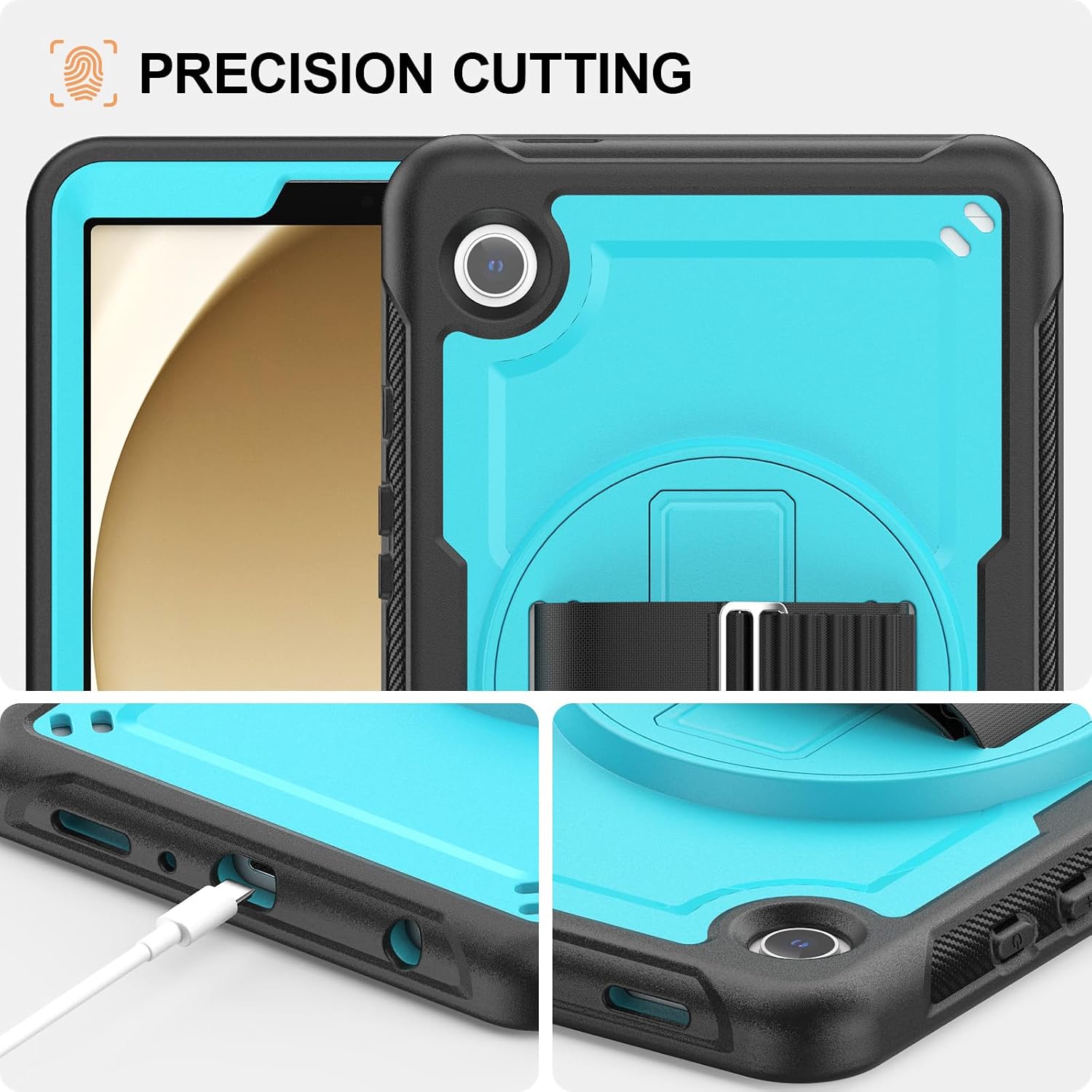Detalle 2 de Timecity Hülle Für Samsung Galaxy Tab A9 8,7-Zoll (2023): Dreilagiger Schutz, 360°-Ständer, Handschlaufe und mehr