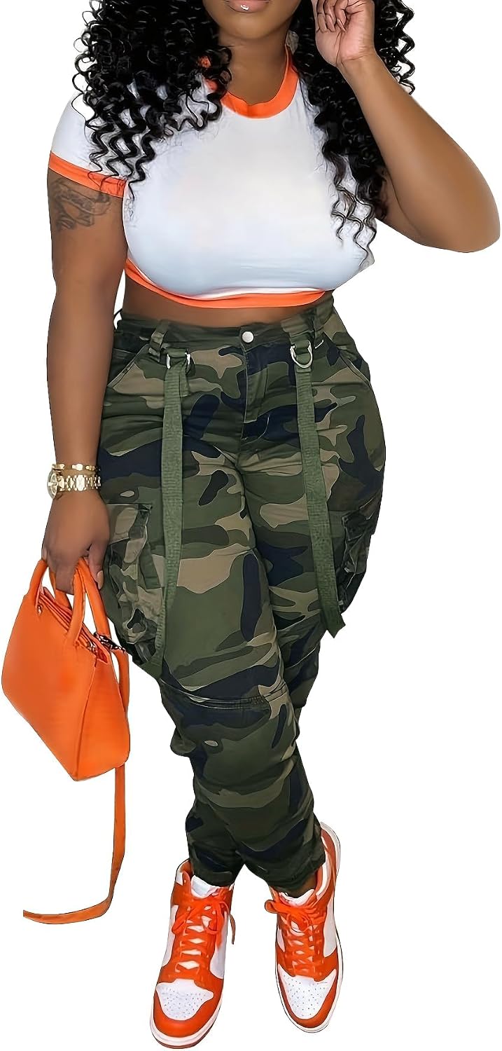 Detalle de SDNGED Women's Camo Cargo Pants, Polyester-Spandex