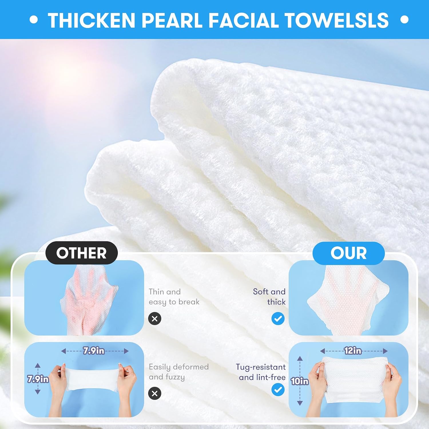 Thumbnail 3 de Disposable Face Clean Towels XL (10 x 12 inches) – 50 Count 4 Pack for Makeup Removal & Cleansing