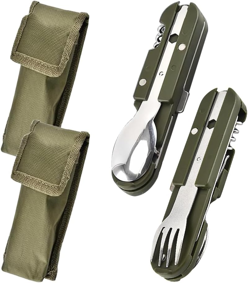 Detalle de Aoreun S-Blackyycj campingbestek, 6-in-1 roestvrij staal met nylon tas