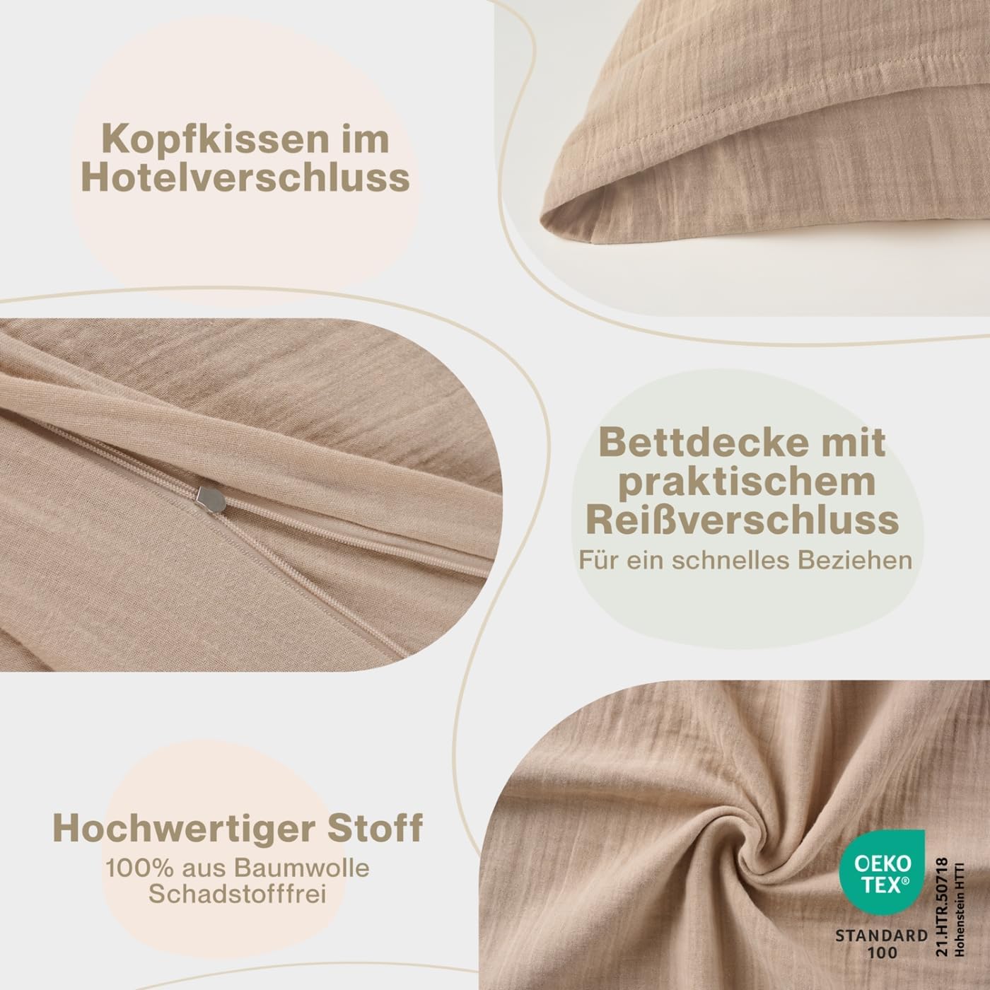 Detalle de Laleni Baby & Kinder Bettwäsche-Set (100x135 cm) mit Kissenbezug (40x60 cm), 100% Baumwolle, Oeko-TEX, Taupe