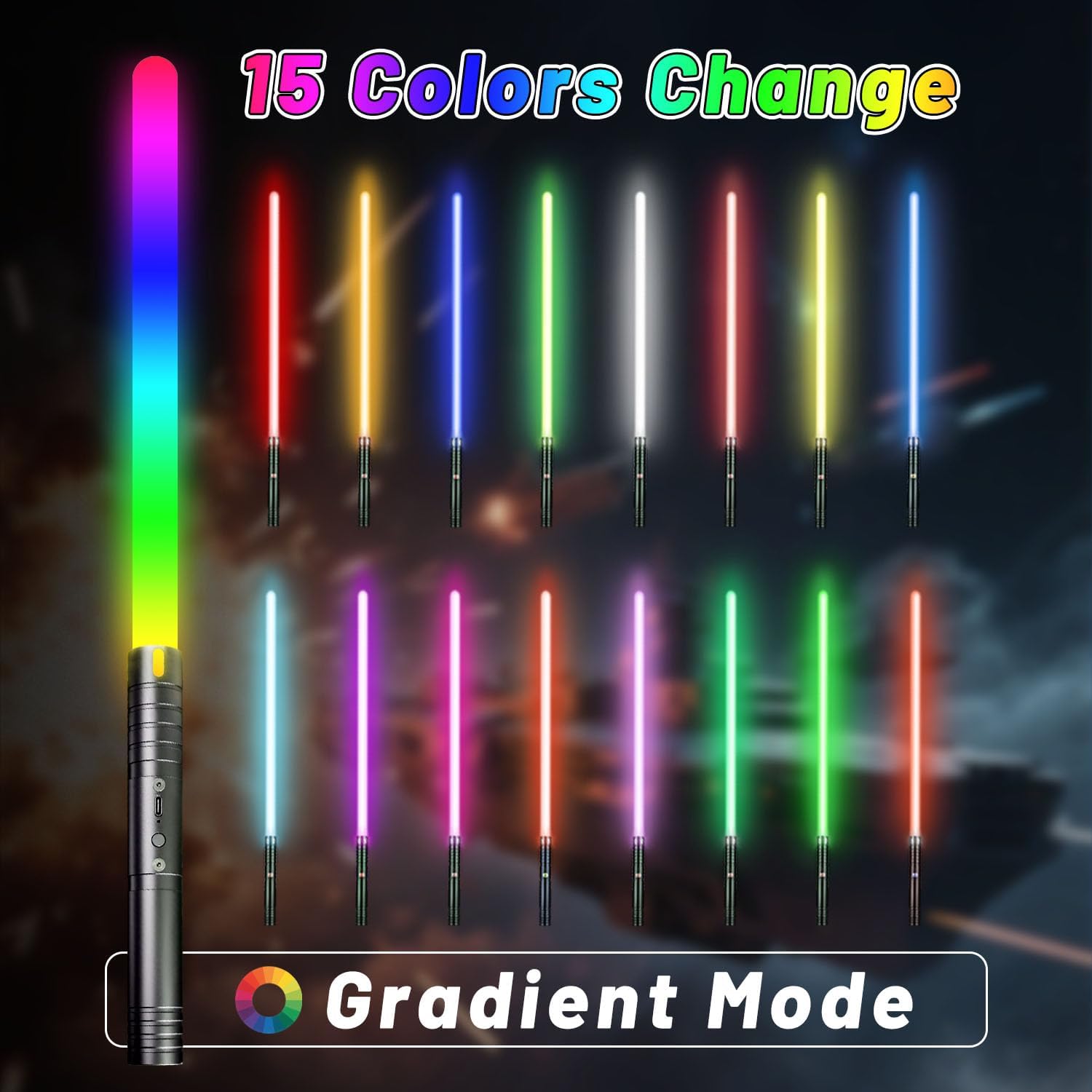 Detalle 2 de CSNDICE kids RGB duelling lightsaber with 15 colours, 4 FX sounds and USB-C recharge