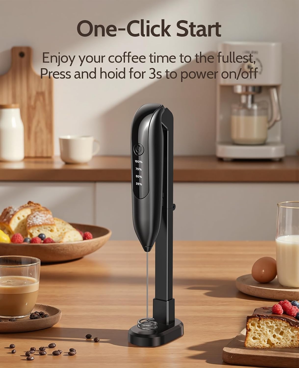 Detalle 2 de Yidianideals Handheld Milk Frother, 3 Whisk Heads
