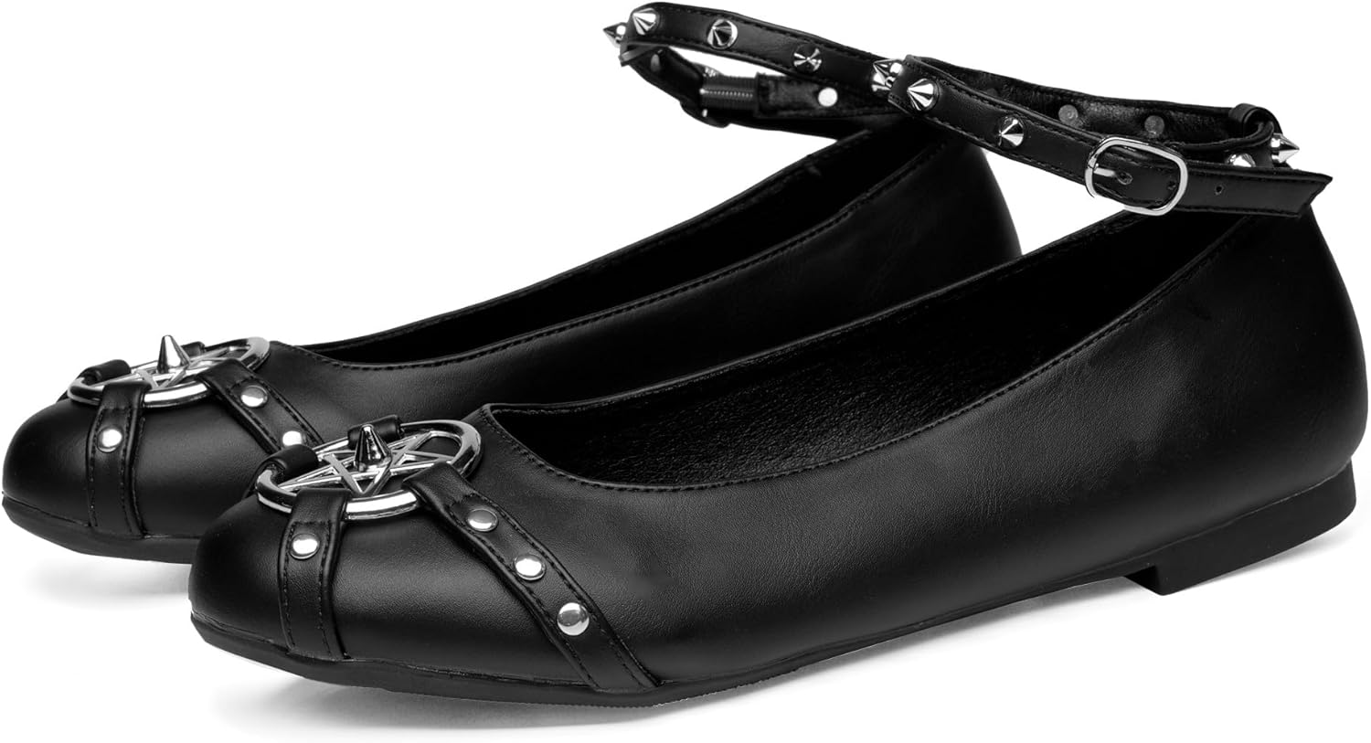 Thumbnail 2 de Gothniero Women’s Black Ballet Flats with Studs and Removable Ankle Strap