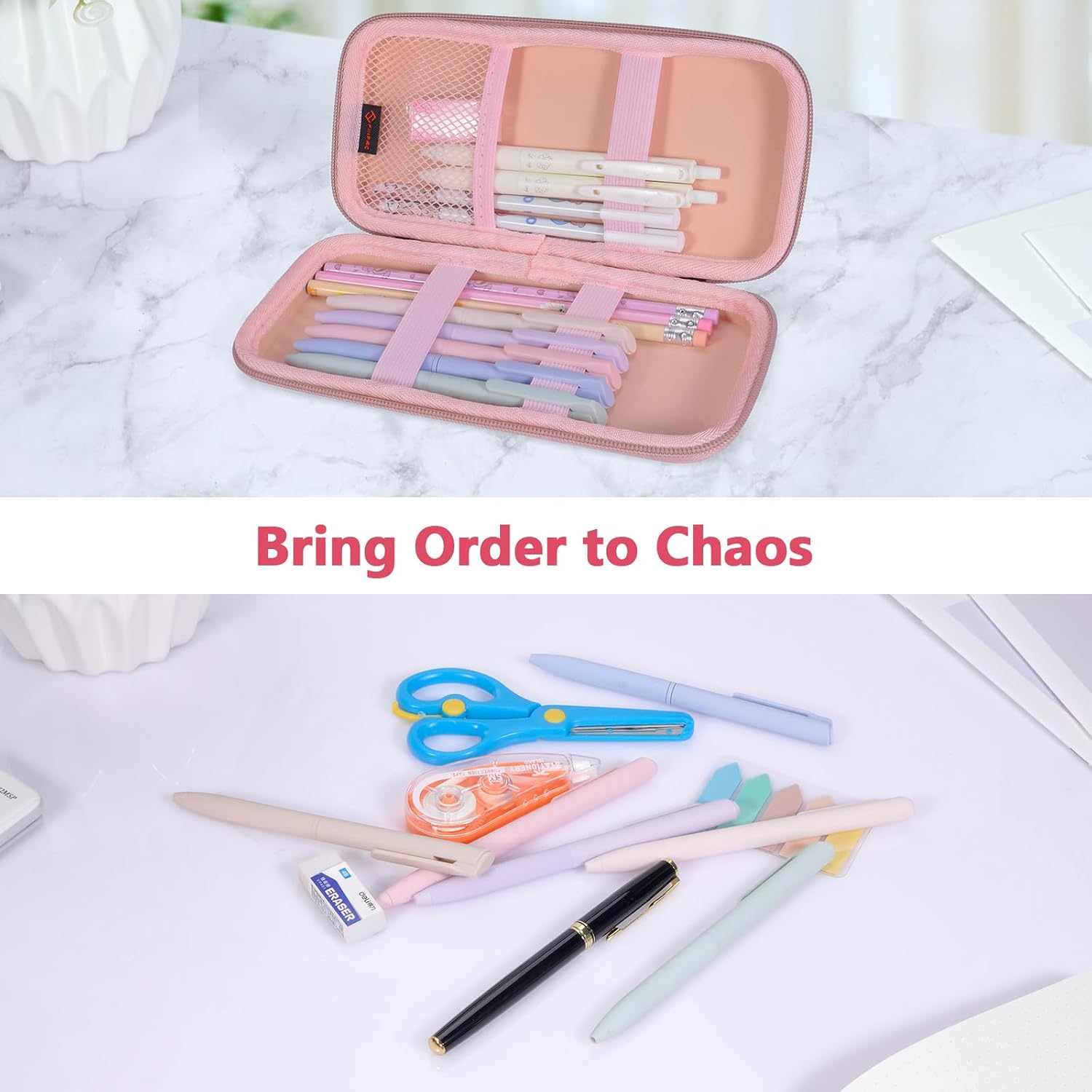 Detalle de FINPAC Trousse scolaire EVA grande, rigide zippée (rose ombré) pour crayons