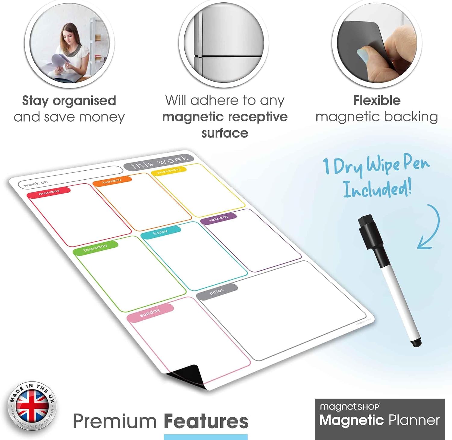 Thumbnail 2 de TMS A4 Magnetic Weekly Planner: Dry Wipe Fridge Calendar Whiteboard
