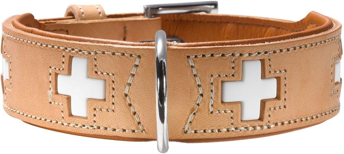Detalle de HUNTER Swiss Hundehalsband aus hochwertigem Rindleder, natur/beige, 50 – handgenäht