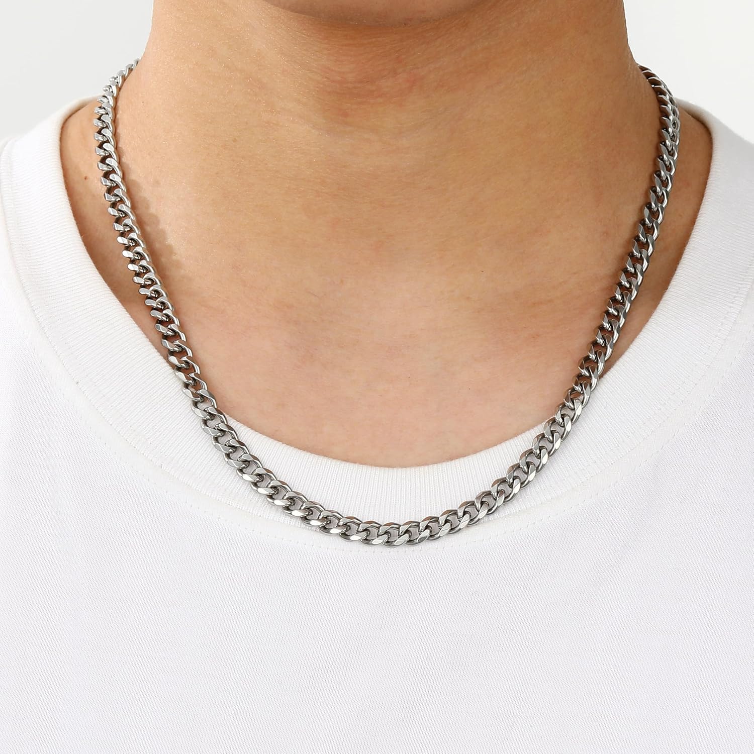 Detalle de Aretas Herren Halskette aus Edelstahl (Panzerkette 6 mm) – Cuban Link Chain, Silber, Geschenk für Sohn/Papa