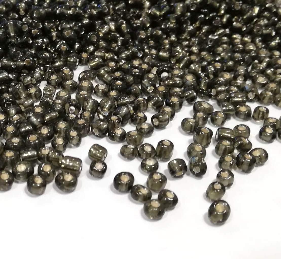 Thumbnail 2 de Perlin Rocailles Glasperlen Indianerperlen Saatperlen Pony Perlen 4 mm, 6/0 (1100 Stück) – Grau mit Silbereinzug