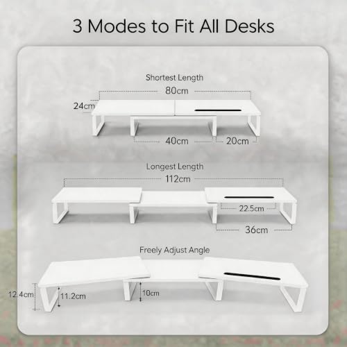 Detalle de DOMSHOCT Dual Monitor Stand Riser: Adjustable, Open Bottom Storage and Tablet Slot