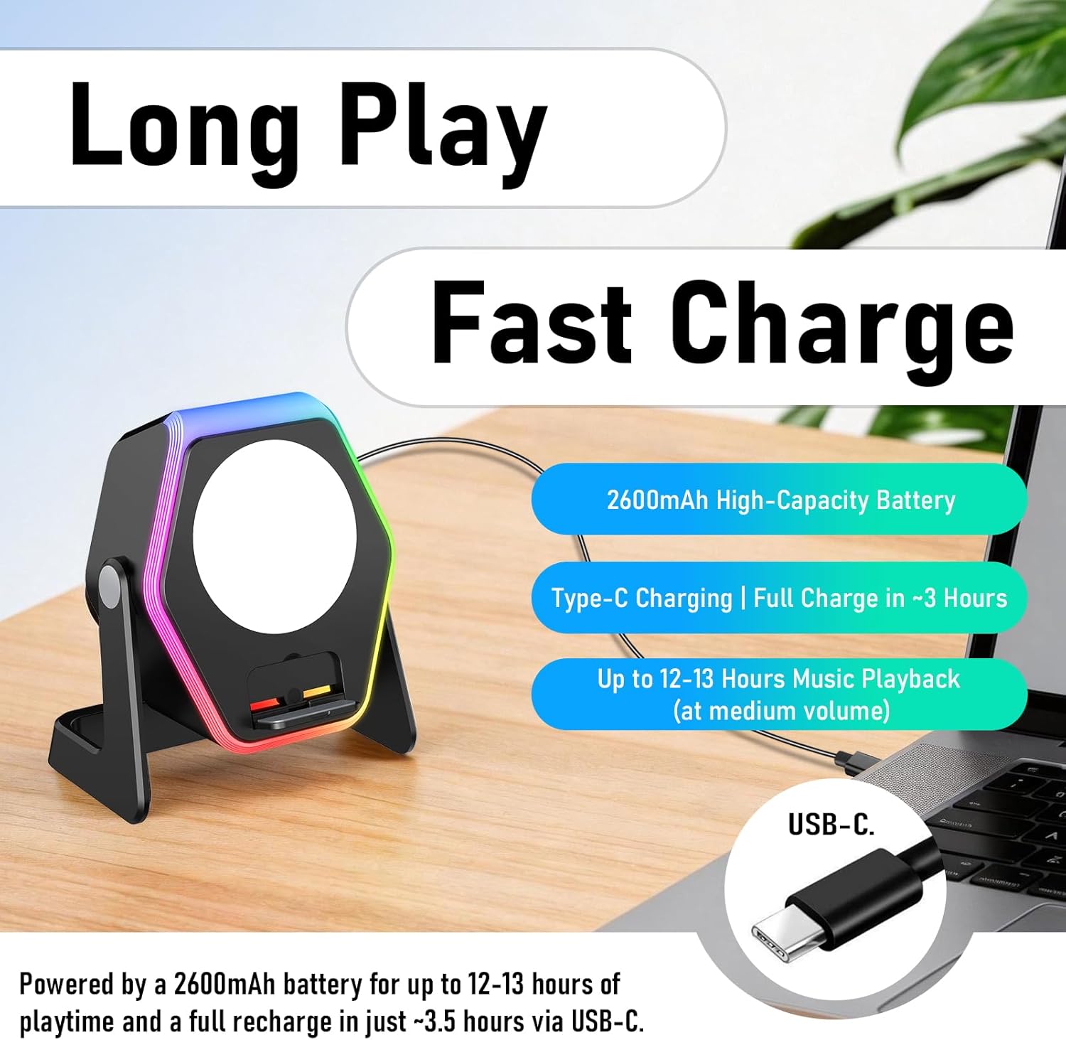Thumbnail 5 de Hupoaf Wireless Induction Speaker: 5-in-1 Phone Speaker Amplifier with RGB Light and Adjustable Stand