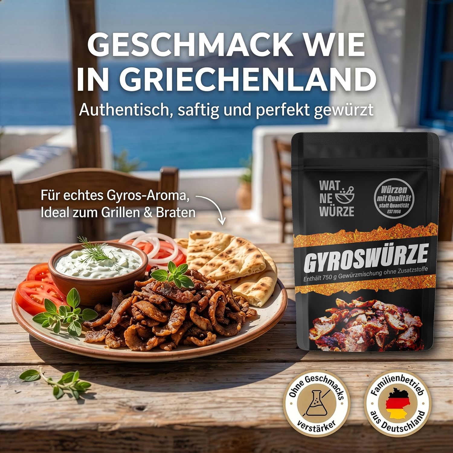 Detalle de WAT NE WÜRZE Gyrosgewürz 250 g – Griechische Gewürze für Gyros, Souvlaki, Döner und mehr