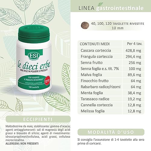 Detalle de ESI - Le Dieci Erbe: Integratore vegetale con Tarassaco, 100 tavolette