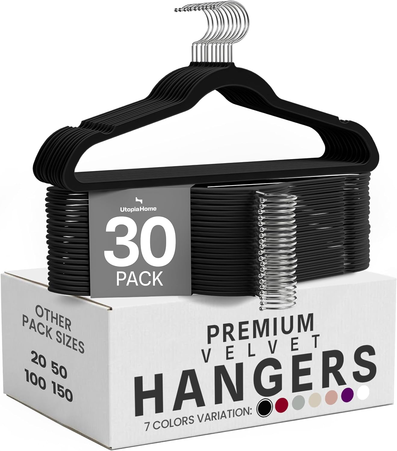 Detalle de Utopia Home Velvet Hangers, 30-Pack, Slim Non-Slip Black
