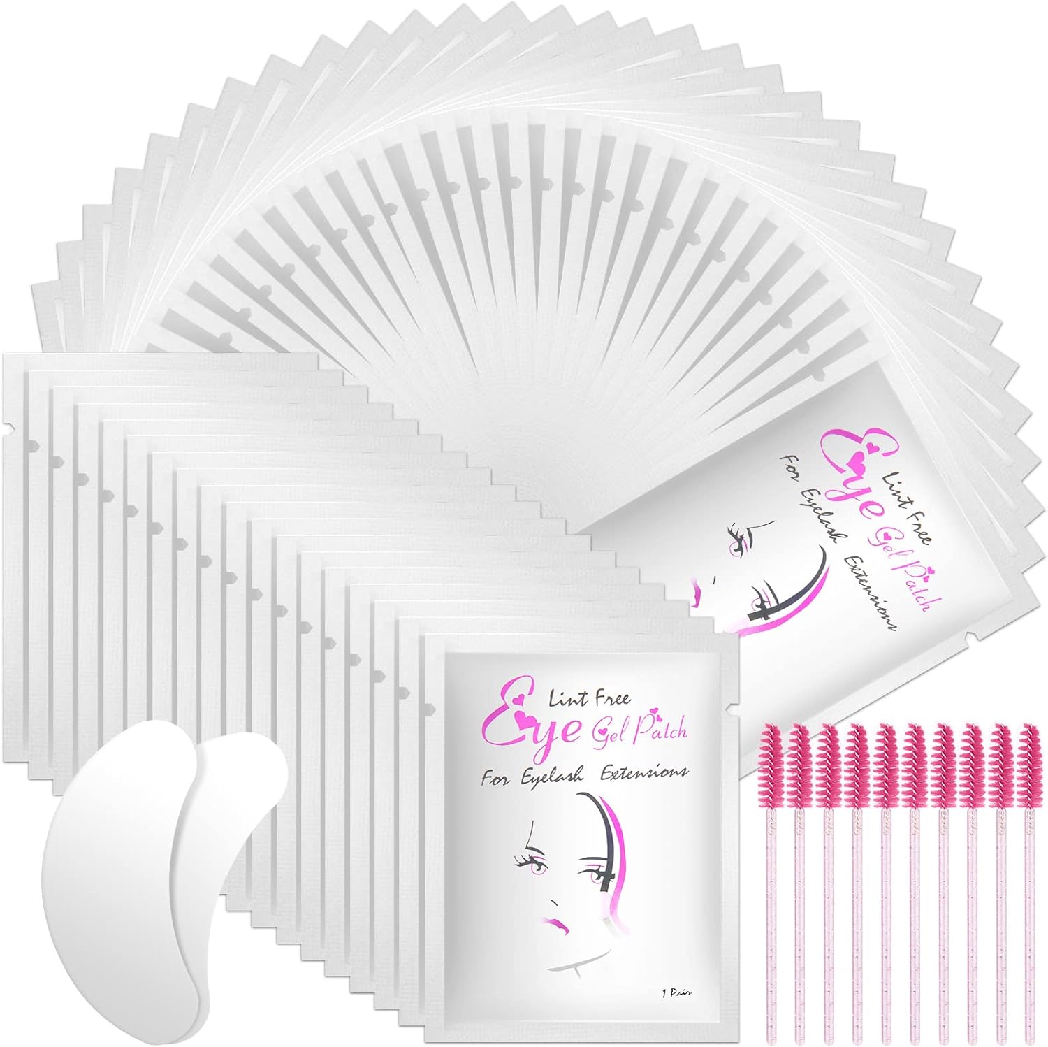 URAQT Patch Occhi Extension: 50 paia di gel eye pads con 10 scovolini per ciglia finte