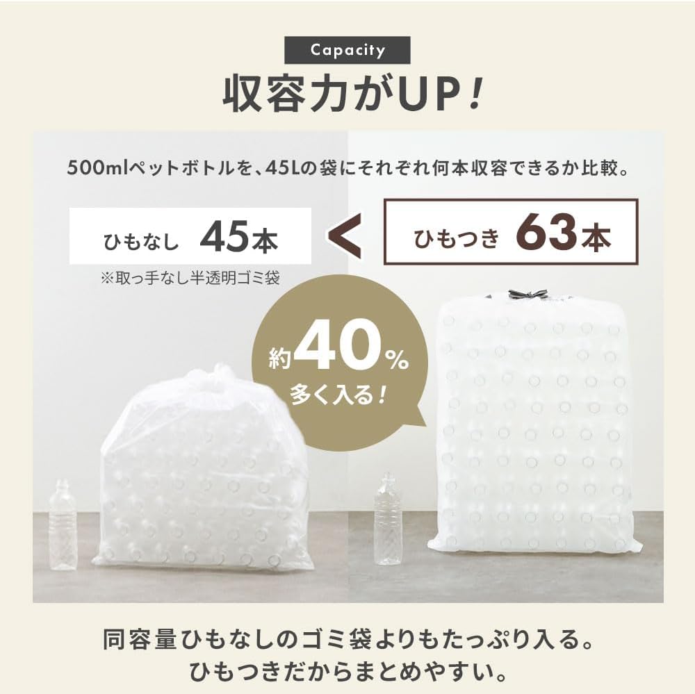 Thumbnail 3 de アイリスプラザ スマートエール 取っ手付きごみ袋 45L 75枚 ひも付き・半透明