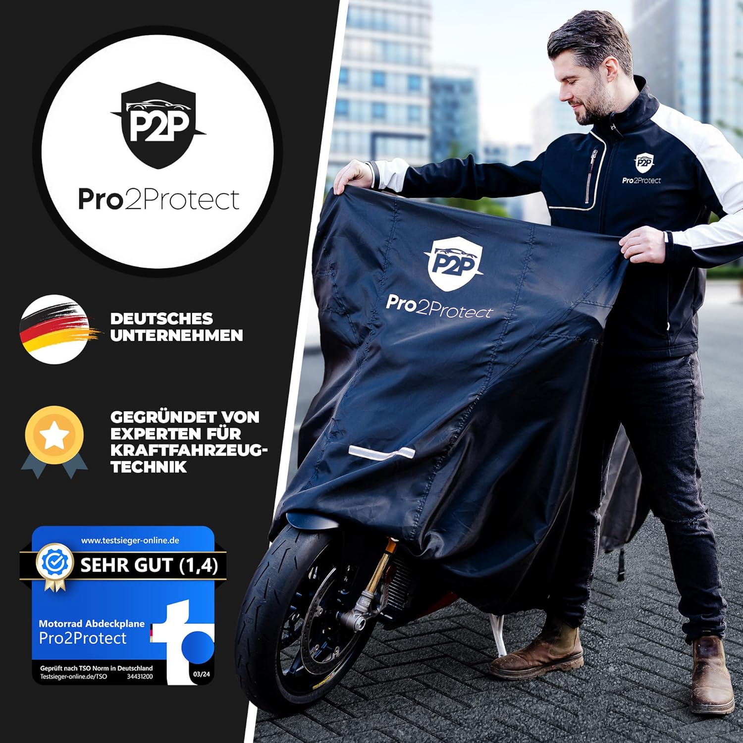 Thumbnail 6 de Pro2Protect Motorrad Abdeckplane – 245x105x125 cm, wasserdicht, Oxford Material, Reflektorstreifen, Universalpassform