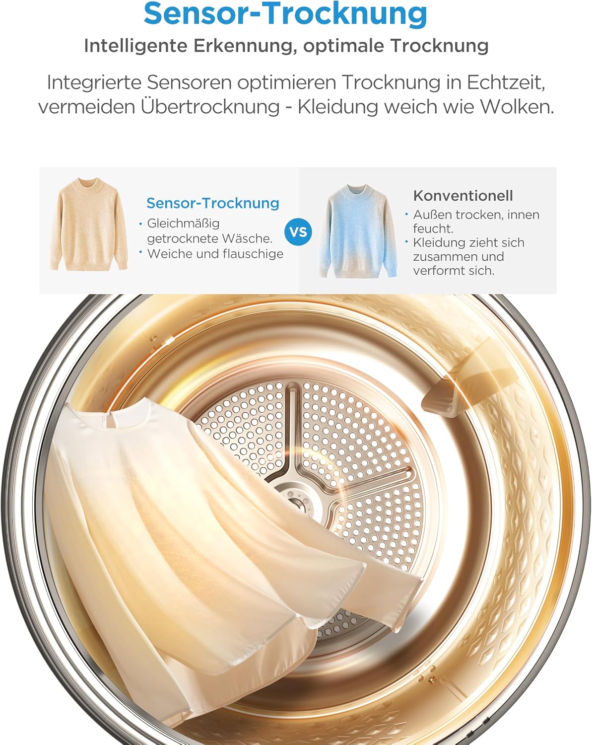 Detalle de Midea MD11EH80BD Wärmepumpentrockner 8 kg – effizient, schonend und hygienisch