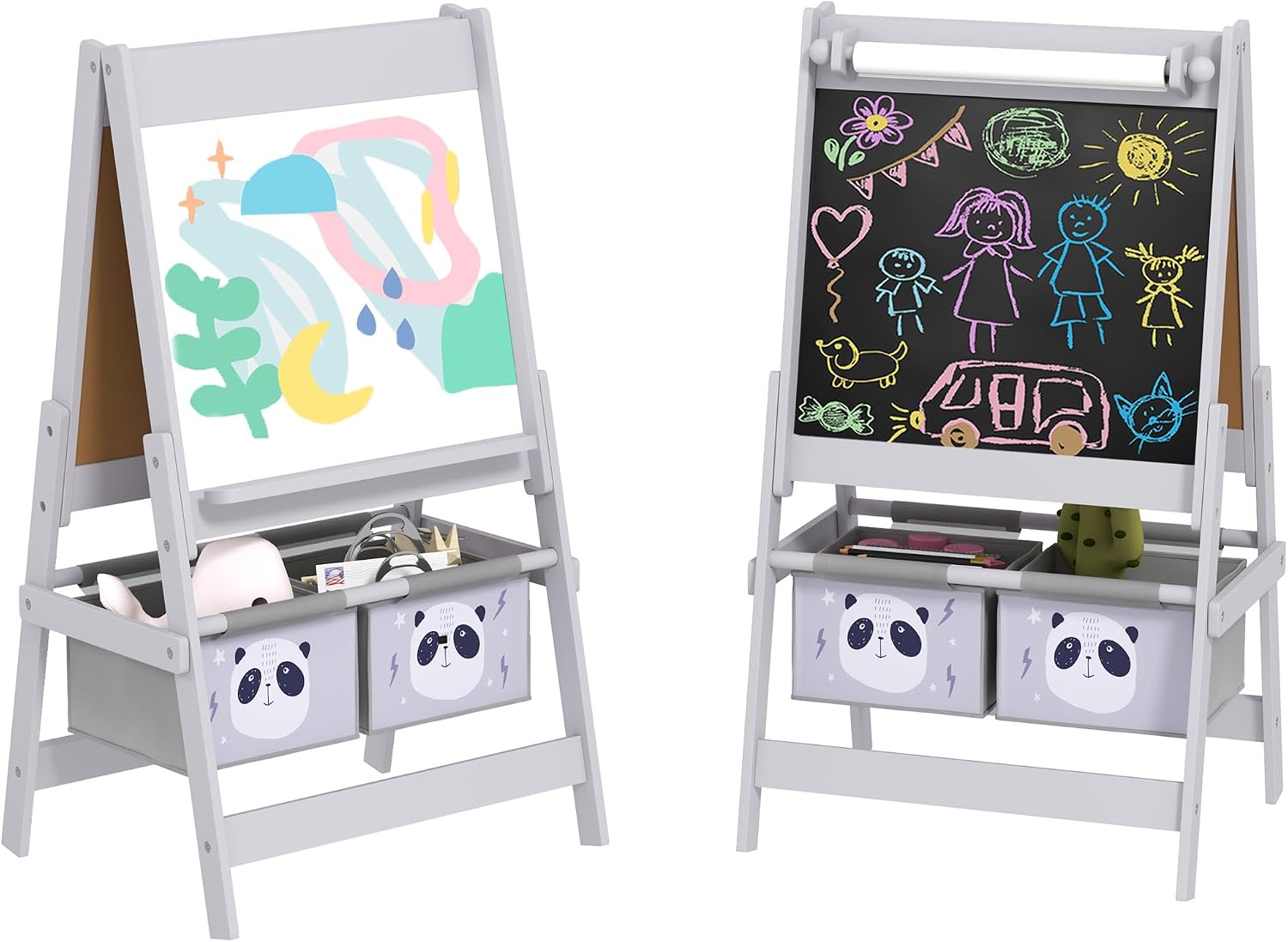 Detalle de AIYAPLAY 3B0-011V80GY kinderezel, dubbelzijdig met krijtbord en whiteboard, grijs