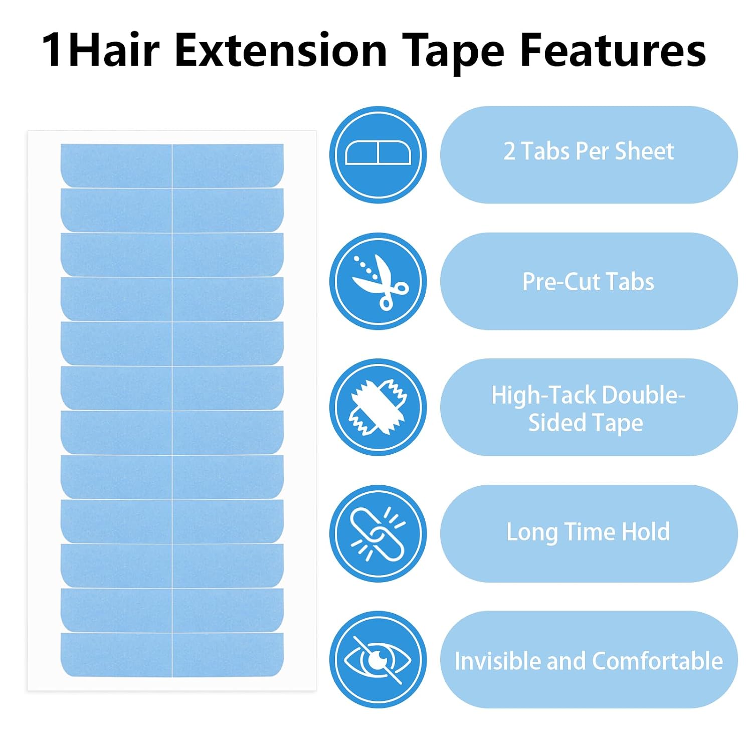 Detalle de Opvixi Hair Extension Tape, 144 Double-Sided Blue Adhesive Strips