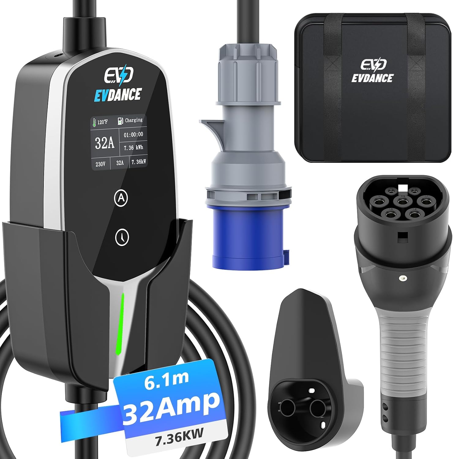 Detalle de EVDANCE EV Charger Type 2 to CEE Plug 7.36KW ⚡