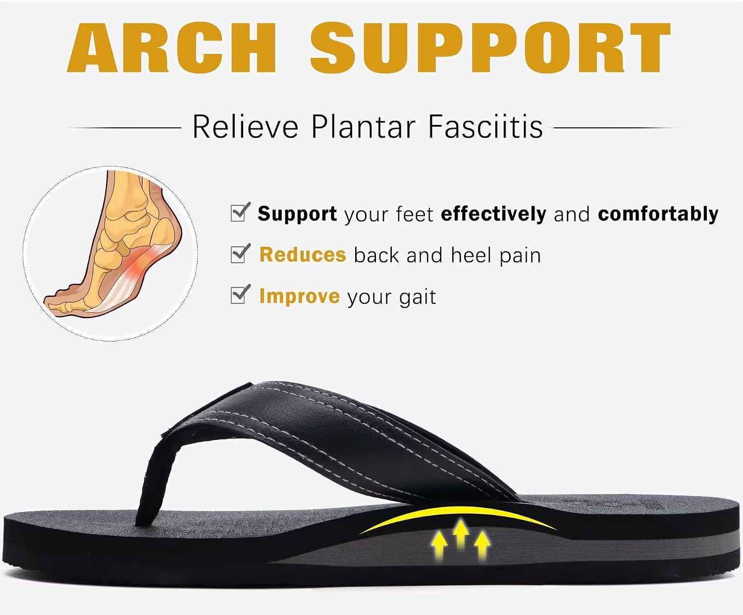 Detalle 2 de KuaiLu Men's Yoga Mat Leather Flip Flops with Arch Support