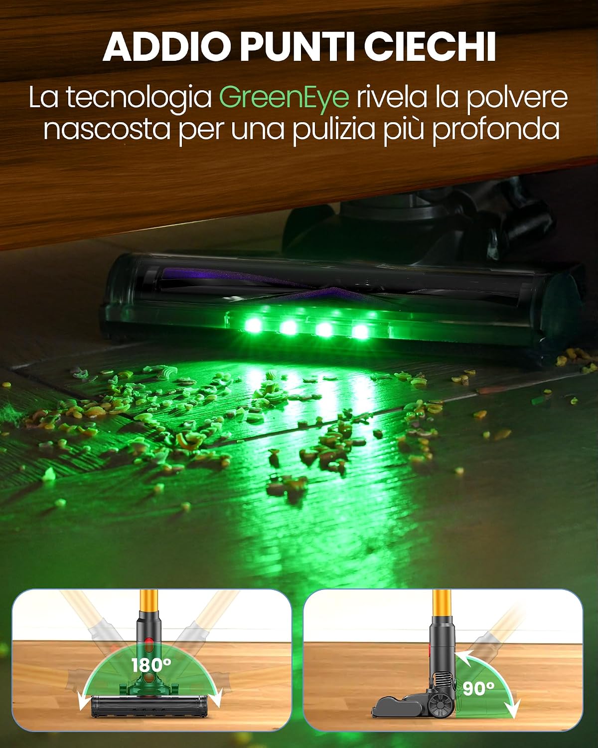 Detalle de Zynet DP2: Aspirapolvere Senza Fili con Doppia Batteria Integrata da 600W, 48KPa e 60 Min di Autonomia